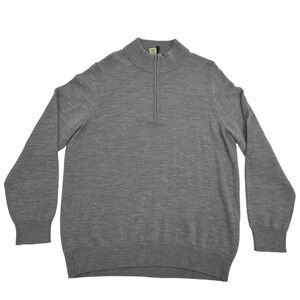 L.L. Bean Sweater Men's Large Gray 100% Merino Wool 1/4 Zip Long Sleeve Pullover